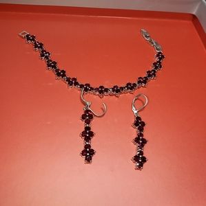 Garnet Floral Bracelet and Earring Set